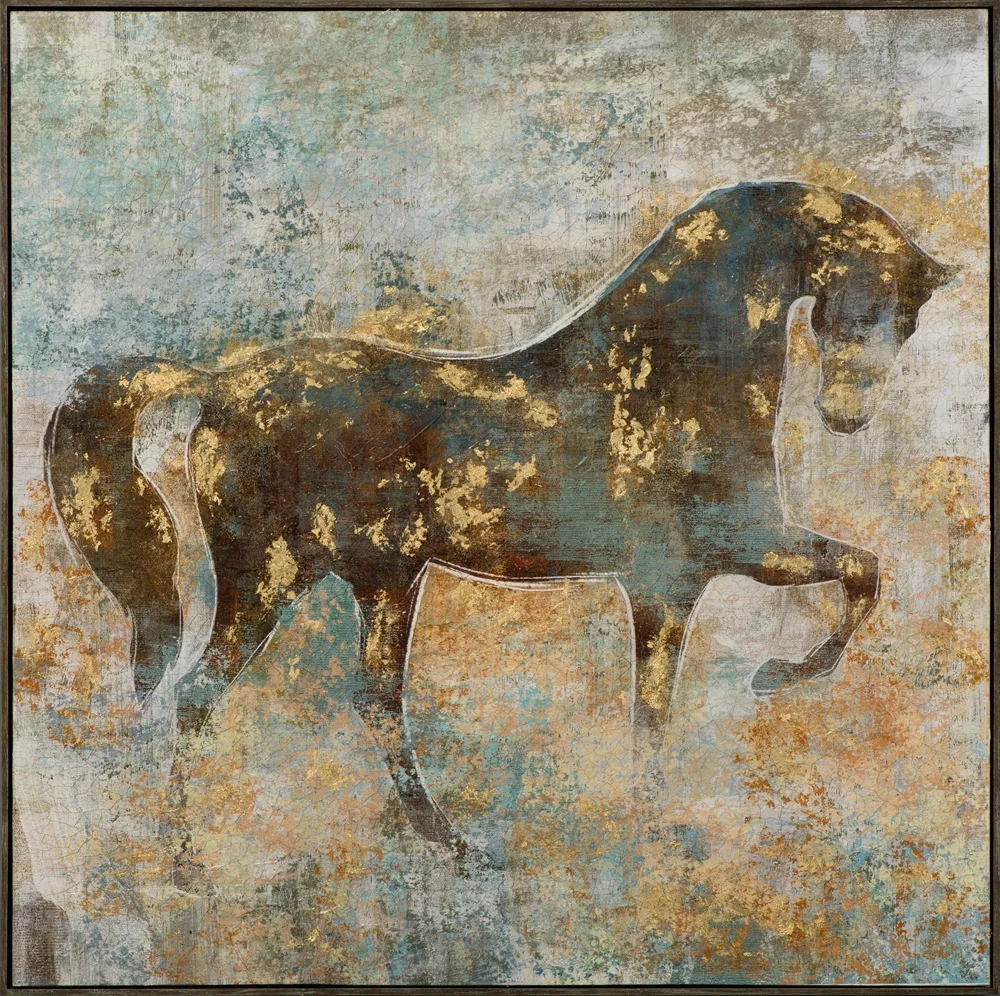 Handmålad Tavla Golden Horse 102x102cm