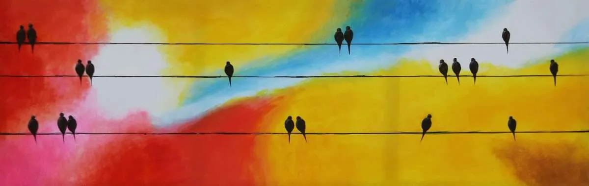 Tavla 148X48 Cm Fåglar På Tråd