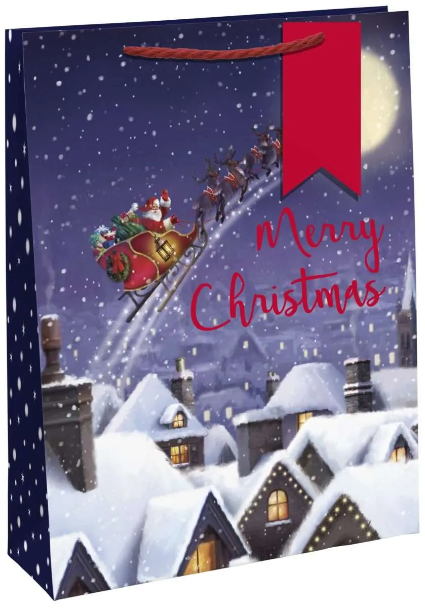 Presentpåse XL Flying Santa 33×45,5×15 cm